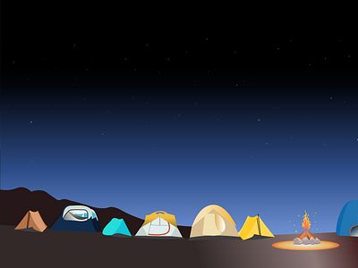 Camping at Night art bonfire branding campfire camping design flat gradient illustration illustration art inspiration mountain night scenery starry night starry sky stars