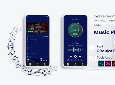 Music App UI Design For Mobile adobe illustrator adobe photoshop adobexd attractive design flat mobile app mobile app design mobile design mobile designer mobile ui music app responsive design ui ux