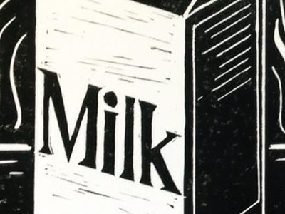Milk Linocut beverage black carving graphic linocut linoleum milk print printmaking typography white