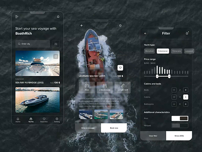 Mobile application for yacht charter animation boat booking catering character marine mobile ocean product design rent rental app renting sail sailing travel vessel vessels yacht yachting yachts