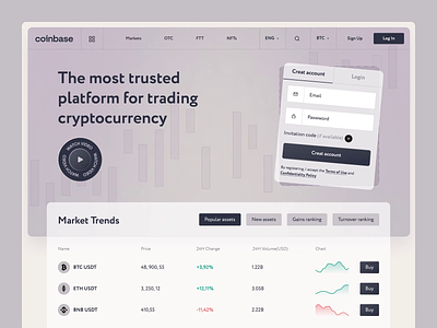 Redesign Coinbase cryptocurrency exchange trading animation binance bitcoin blockchain clean crypto crypto art crypto wallet crypto website cryptocurrency ethereum finance gradient landing landing page minimalist nft token ui ux