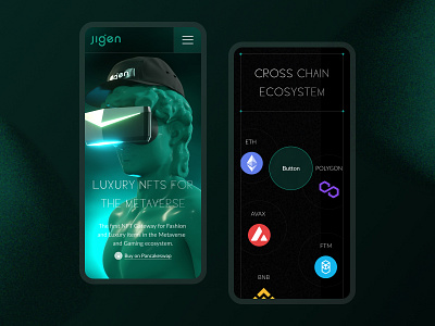 Jigen - Luxury NFTs for the Metaverse binance bitcoin clean coin crypto crypto exchange crypto wallet cryptocurrency design ethereum finance landing landing page minimalist mobile money neon nft web design website