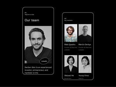 M6 - crypto venture capital fund about us careers company concept design crypto design figma fintech minimal minimalism mobile mobile design people receive team team members team page ui
