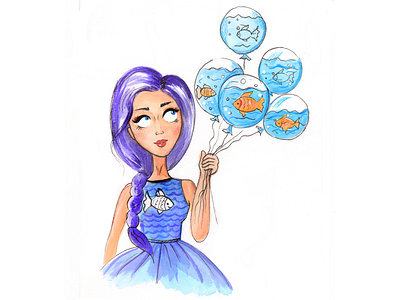 zodiac sign pisces design girl watercolor watercolor illustration