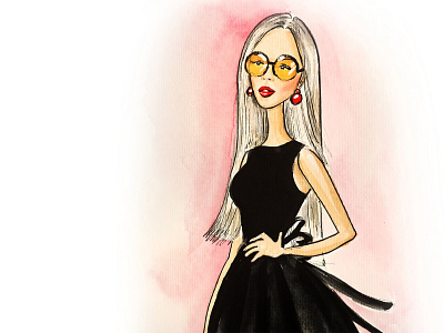 Fashion illustration Girl in black dress black dress fashion fashion design fashion illustration girl illustration watercolor illustration watercolor painting