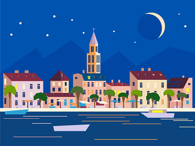 Night costline town vector illustration design flat design graphic illustration illustrator sea town vector