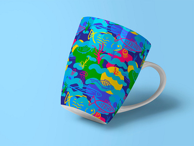 Fishes mug design pattern seamless surface design vector
