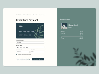 Credit Card app branding card checkout clean cosmetic credit card cute design e commerce graphic design green illustration minimalis mobile payment product design shipping ui women