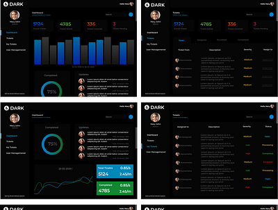 Dark Theme UI for Ticketing Ssytem app design flat minimal product design typography ui ux web