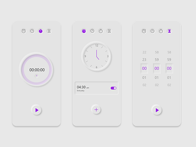 Neumorphism - clock app 2020 design 2020 trends clock app flat minimal mobile app design neumorphic neumorphism softui ui design