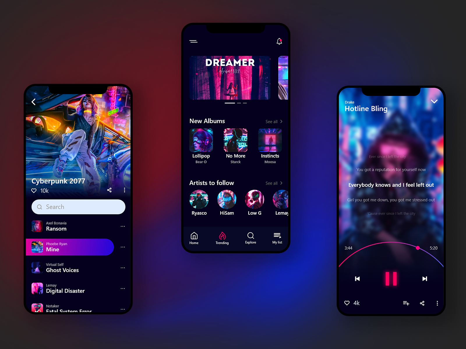 Music App UI concept (Dark Theme) by Binh Nguyen on Dribbble