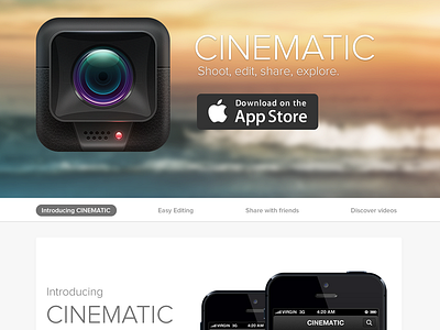 Cinematic iPhone App - Landing Page landing layout page preview web website