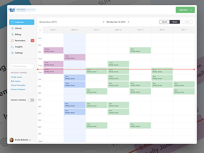 Calendar View app calendar dashboard interface web