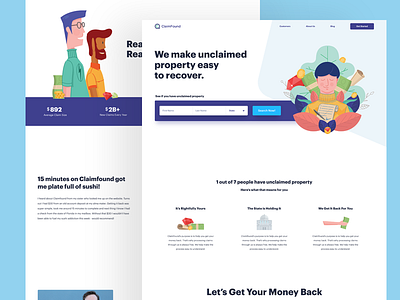 ClaimFound Website app finance fintech illustration landing page marketing money web website