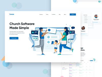 Breeze Church Software Marketing Site illustration landing page product design product page ui ux website