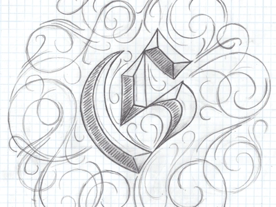 Typefight G blackletter g lettering sketch