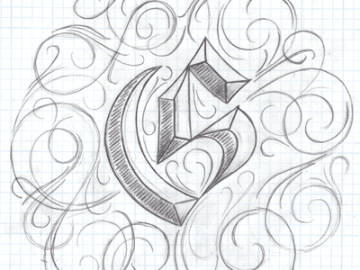 Typefight G blackletter g lettering sketch