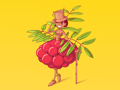 Rowanberry autumn berries bunch cartoon character girl humanize illustration rowan vector wood yellow