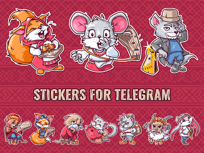 World of gusli - stickerpack for Telegram adobe illustrator animals cartoon character gusli illustration mouse russian slavic squirrel stickers telegramstickers vector wolf