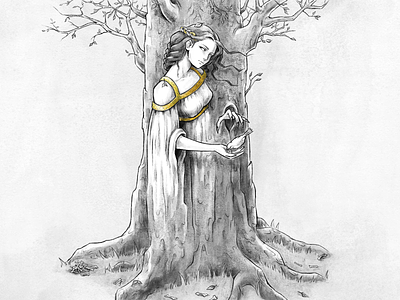 A vision in the forest adobe photoshop bird black and white book character gold illustration lukomorye pushkin raster russia slavic woman wood