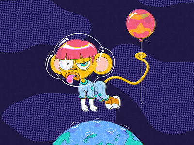 Monkey from Mars adobe illustrator astronaut balloon cartoon character cosmon cosmonaut cosmos earth halftone illustration mars monkey overprint space vector