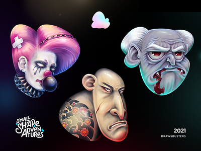 3 villainous shapes adobe photoshop art character characterdesign clown collaboration design face illustration old man portrait shape vampire villain yakuza