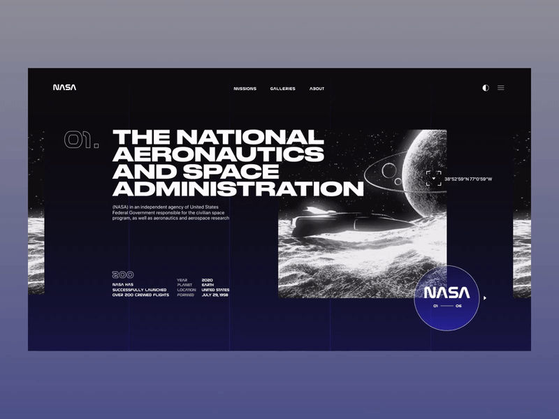 Hello dribbble l NASA | Web animation banner blue brutalism cosmos design graphic header hello dribbble nasa space spaceship typography ui ui design ux uxui web webdesign