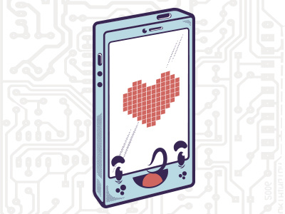 Phone cartoon illustration iphone love phone pixel vector