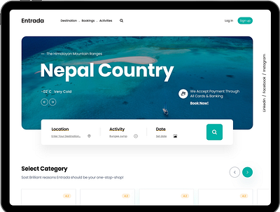 Entrada UI - Landing Page for Tour Travel Operators adobe xd tour booking tourism travel travel app travel ui