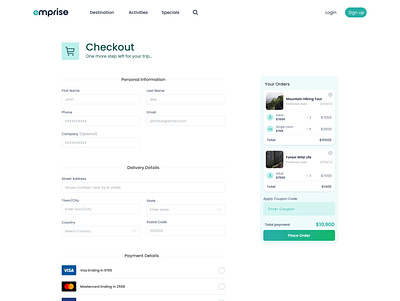 Emprise Checkout design figma tourism