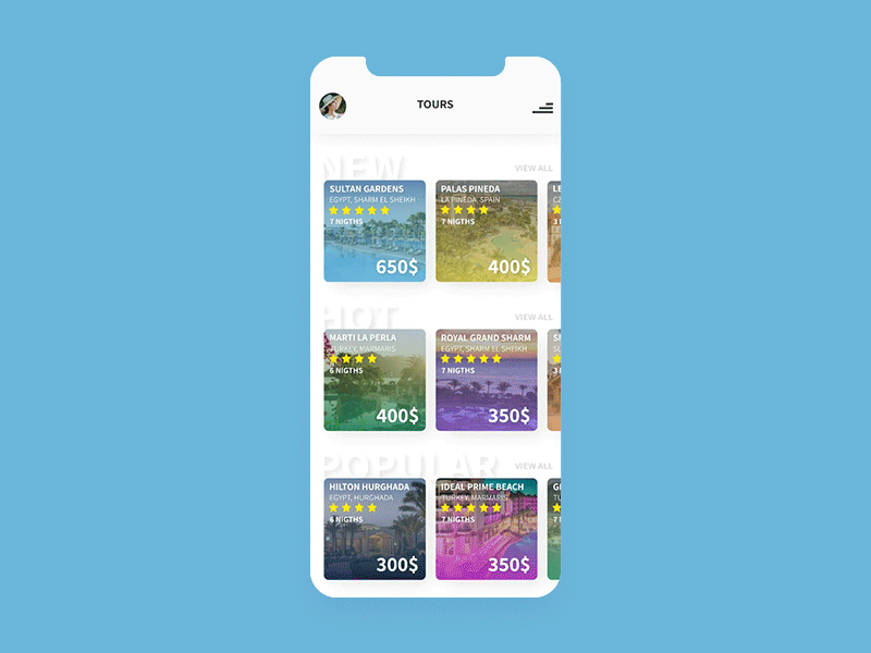 Tours App Animation animation app app animations app design app ui concept design design app gif tourism tours travel travel app traveling ui uiux ux uxui