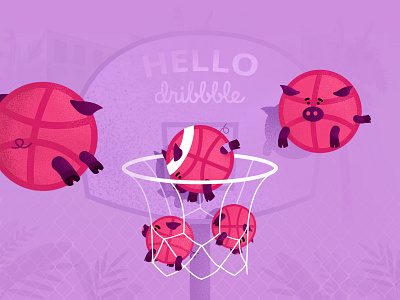 Hello dribbble! art color hello dribble illustration illustrations illustrator inspiration invite photoshop pig pink vector