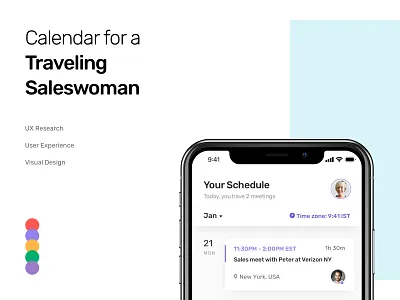 Case Study: Calendar Mobile App for a Traveling Saleswoman calendar app design information architecture inteface meetings mobile app planning research typography ux ui visual