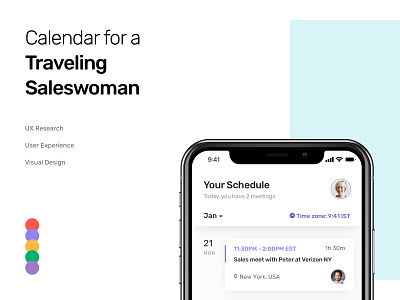 Case Study: Calendar Mobile App for a Traveling Saleswoman calendar app design information architecture inteface meetings mobile app planning research typography ux ui visual