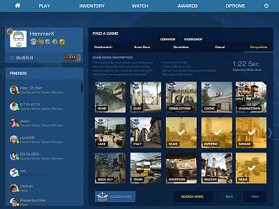 counter strike global offensive counter strike dashboard find game play search select steam user interface