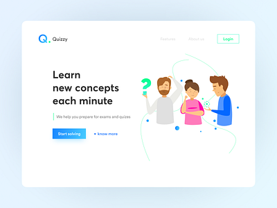 Quizzy Homepage (UI/UX Concept) clean clean design clean ui design illustration learn learning learning app learning platform logo material materialdesign quiz ui uidesign web web design website