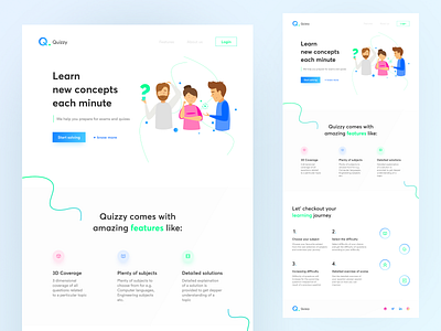 Quizzy Homepage (UI/UX Concept) charts clean clean design clean ui design illustration learning learning platform logo material materialdesign quiz ui uidesign vector web webdesign website