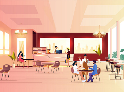 Cafe Interior Illustration cafe design illustration illustrator interior luxury luxurycafe