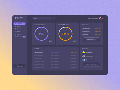 SMARTY dasboard - DESIGN concept (dark mode)