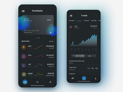 Cryptocurrency App app bitcoin wallet blockchain crypto crypto app crypto exchange crypto wallet cryptocurrency dark ui design ethereum finance financial app glassmorphism mobile ui nft trading ui ux wallet app