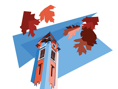 Clock tower campus clock geometric illustration