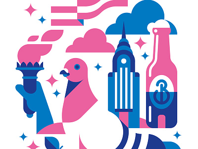 The Big Apple american big apple brooklyn building flag illustration liberty new york pigeon print stars torch