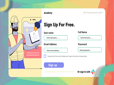 SIGN UP landing page sign up ui