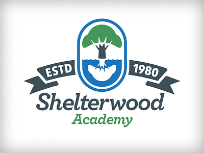 Shelterwood Academy - WIP academy badge oak reflection ribbon river tree