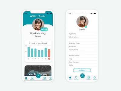 Eco Tooth App - Mobile App app application design home screen mobile ui settings ui tooth tooth app toothbrush app ui ui design ux design