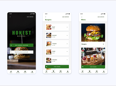 Honest Burger Concept App app application burger burger menu design hamburger home screen menu design ui ui design uidesign ux design