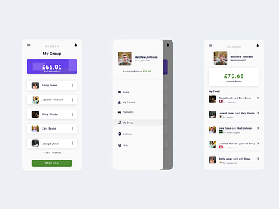 Garçon: Bill-Splitting App app finance app menu split bill ui design user interface design ux design
