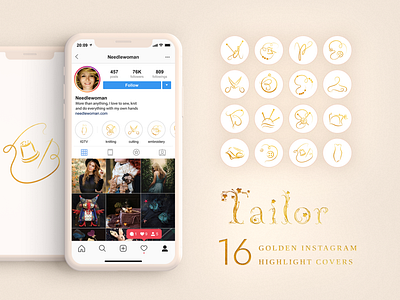 Tailor. Golden Instagram Highlight Covers