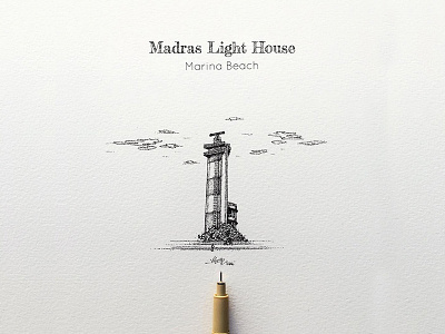 Madras Light House artistsix chennai dotwork ilovemadras india lighthouse marina paarvaigal penwork pointalism pointillism