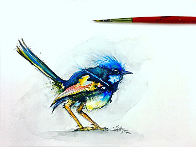 Bird 2 artistsix bird fineart mixedmedium pen vinothkumar watercolour